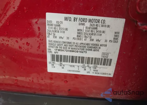 2021 Ford Explorer Xlt from USA, damaged, VIN 1FMSK7DH8MGB16275